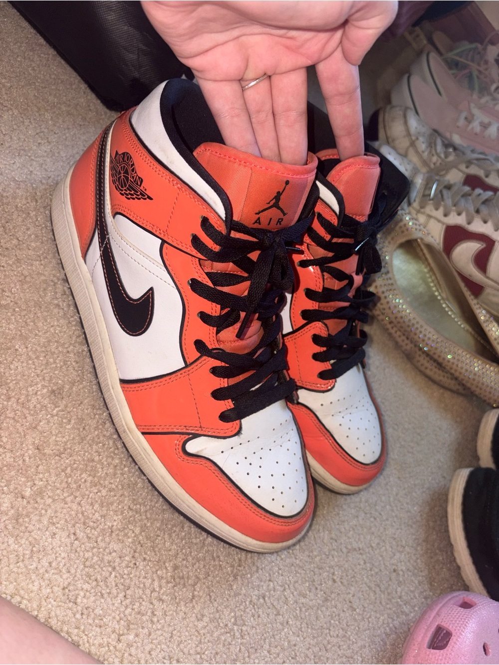 Nike Air Jordan 1 Mid Orange White Black Sneakers
